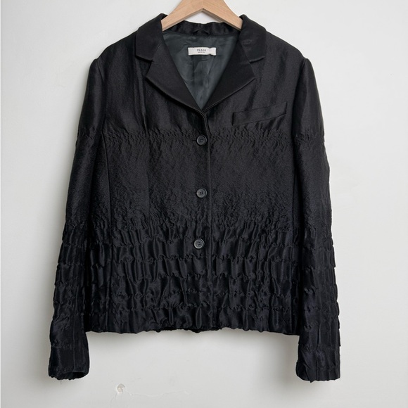 Prada FW 2007 Runway Textured Jacket IT 46 Black Crinkle Silk Blend Rare Archive